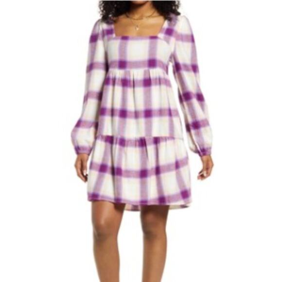 BP. Dresses & Skirts - BP. Nordstrom ~ Plaid Long Sleeve Mini dress Medium  100% Cotton